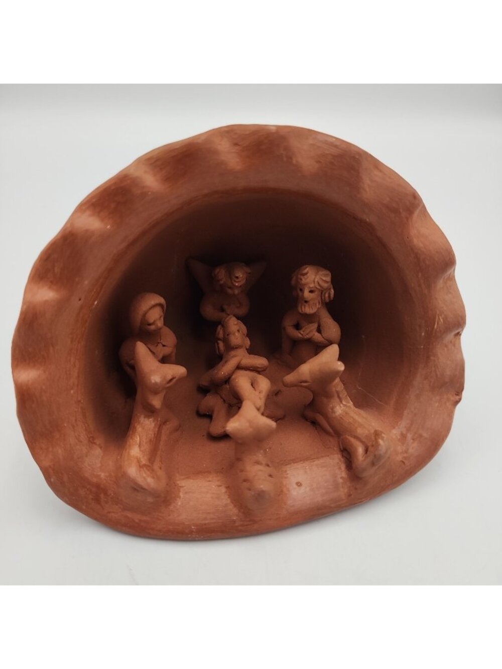Sculpted NATIVITY SCENE Clay Guatemala Folk Art Terra Cotta Holy Family Jesus